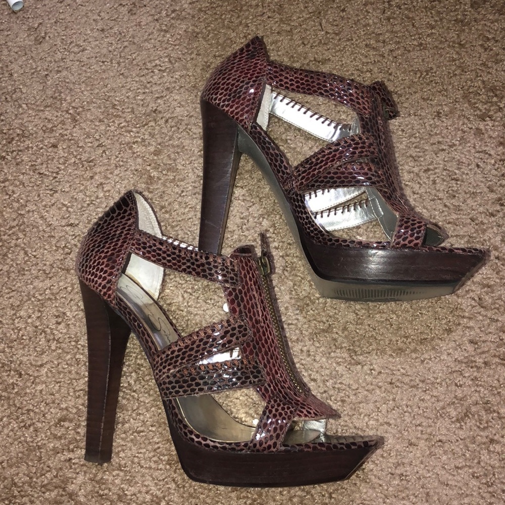 Brown Jessica Simpson Zip up sandals.